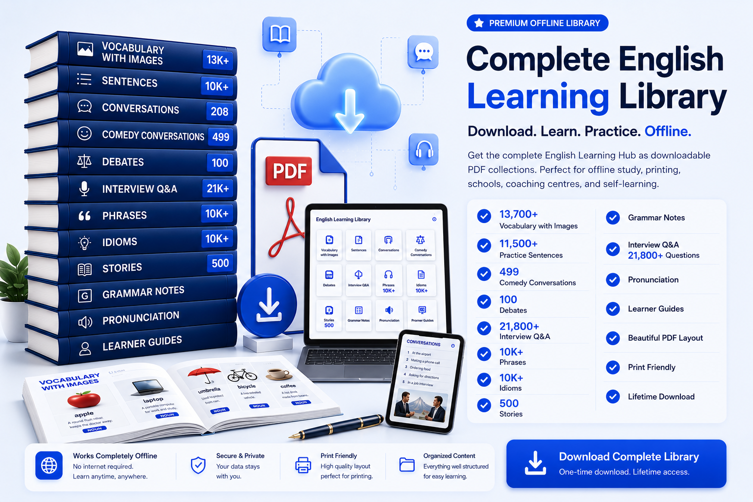 Complete English Learning Library — premium offline PDF collections